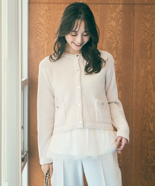 「ANY SIS」 ニットカーディガン 2 ベージュ レディース_画像2