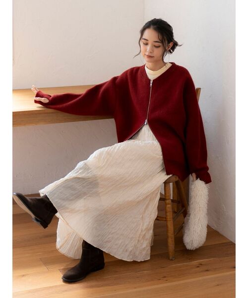 Ungridニットロングカーデ♡ Ungrid（アングリッド） カーディガン ダブルジップVネックニット