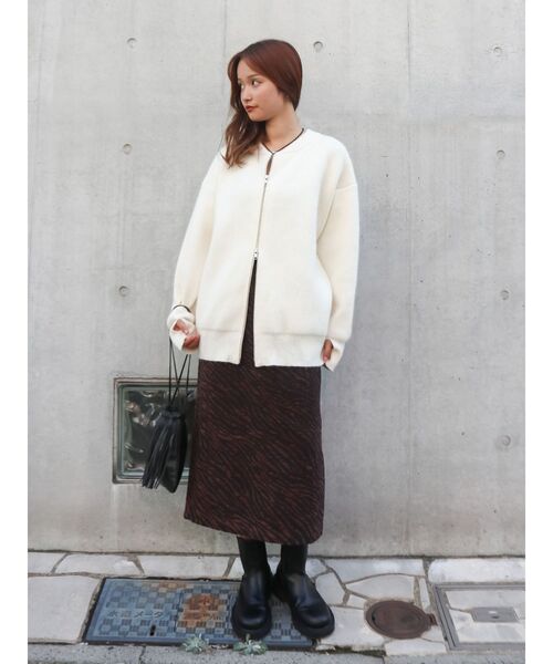 Ungridニットロングカーデ♡ Ungrid（アングリッド） カーディガン ダブルジップVネックニット