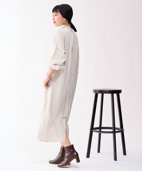 「VERMEIL par iena」 長袖ワンピース 38 ネイビー レディース_画像3