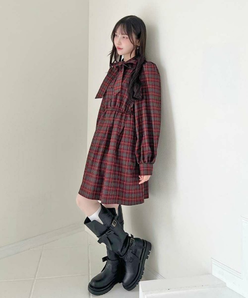 「F i.n.t」 長袖ワンピース FREE レッド レディース_画像2