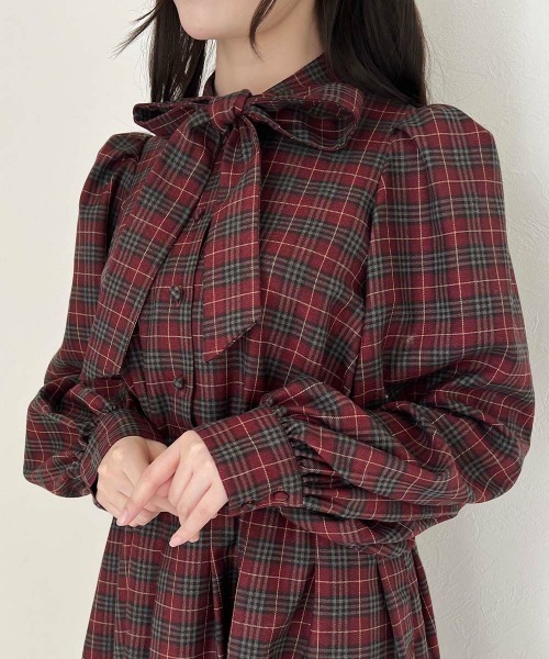 「F i.n.t」 長袖ワンピース FREE レッド レディース_画像4