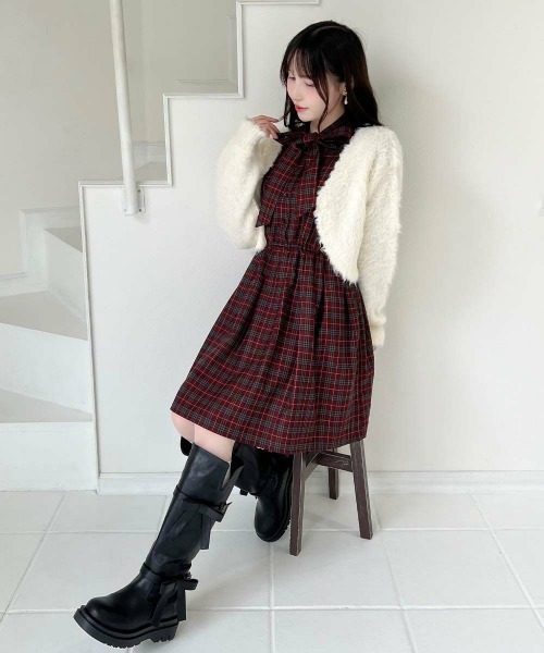 「F i.n.t」 長袖ワンピース FREE レッド レディース_画像9