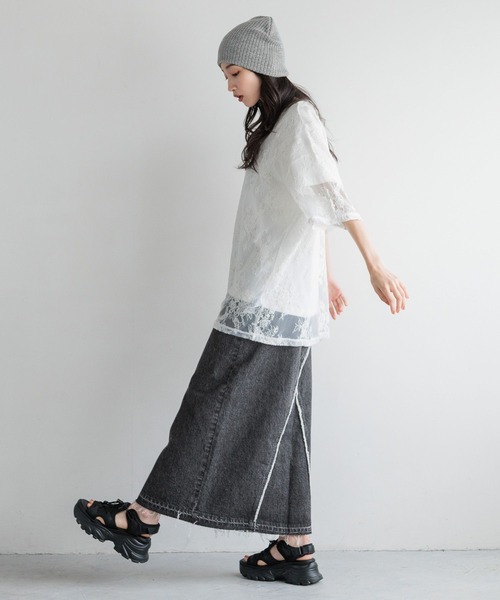 「LOWRYS FARM」 デニムスカート MEDIUM ブルー レディース_画像4