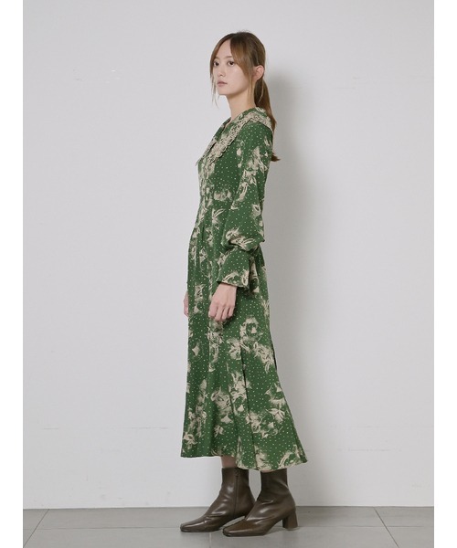 SNIDEL グリーン ロングワンピース ドレス SNIDEL（スナイデル） 長袖ワンピース 0 グリーン レディース
