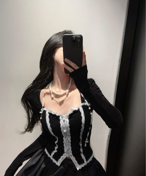 Sibra（シブラ） tシャツ フロントレースジップコルセット風トップス