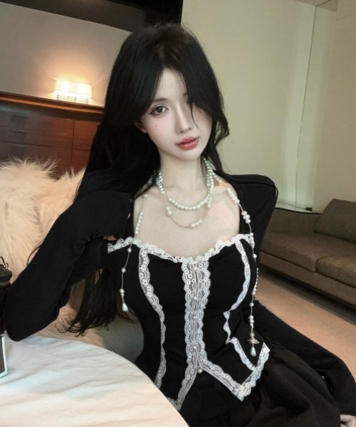 Sibra（シブラ） tシャツ フロントレースジップコルセット風トップス