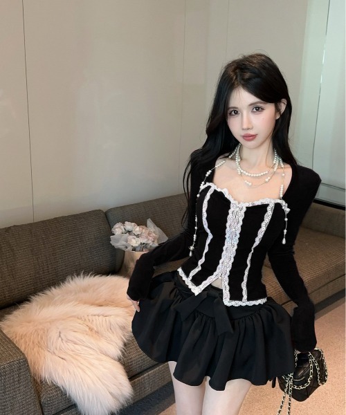 Sibra（シブラ） tシャツ フロントレースジップコルセット風トップス