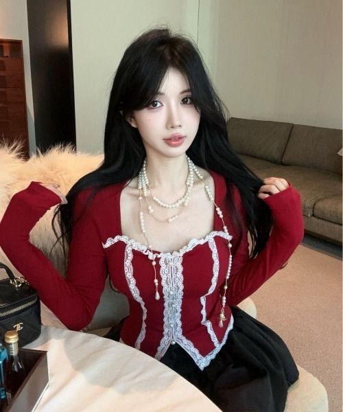 Sibra（シブラ） tシャツ フロントレースジップコルセット風トップス