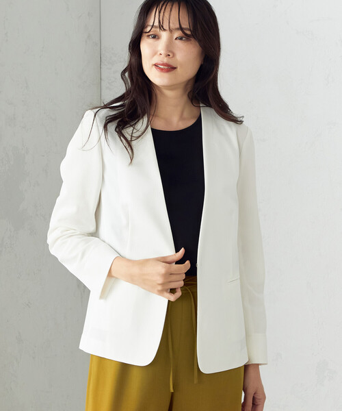 「COMME CA ISM」 ノーカラージャケット MEDIUM グレー レディース_画像3