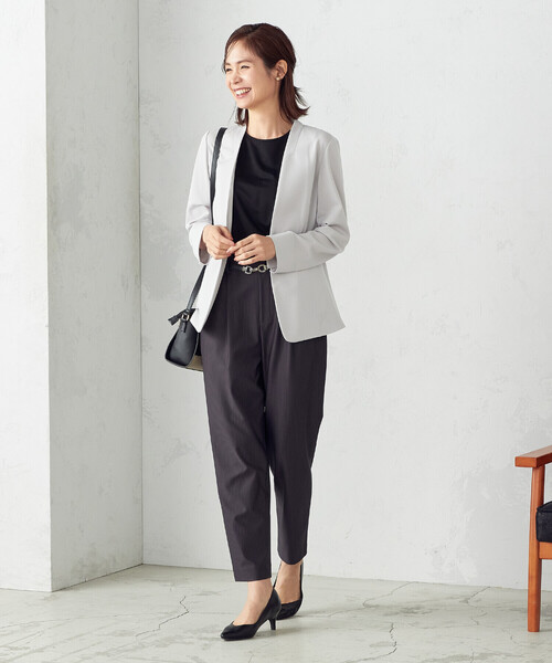 「COMME CA ISM」 ノーカラージャケット MEDIUM グレー レディース_画像5