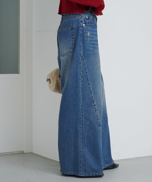 ジーンズ デニム デニムパンツ 「2サイズ展開/低身長サイズ/ウエスト調節可」カーブステッチデニム レディース