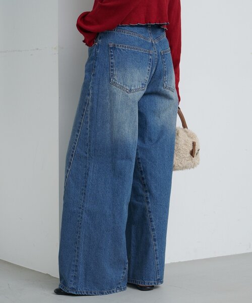 ジーンズ デニム デニムパンツ 「2サイズ展開/低身長サイズ/ウエスト調節可」カーブステッチデニム レディース
