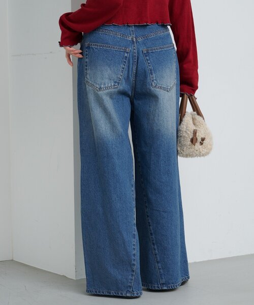 ジーンズ デニム デニムパンツ 「2サイズ展開/低身長サイズ/ウエスト調節可」カーブステッチデニム レディース