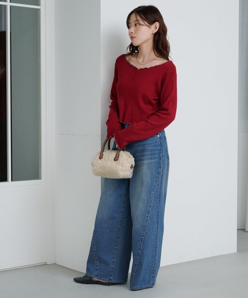 ジーンズ デニム デニムパンツ 「2サイズ展開/低身長サイズ/ウエスト調節可」カーブステッチデニム レディース