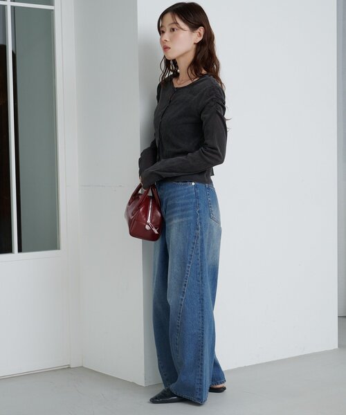 ジーンズ デニム デニムパンツ 「2サイズ展開/低身長サイズ/ウエスト調節可」カーブステッチデニム レディース