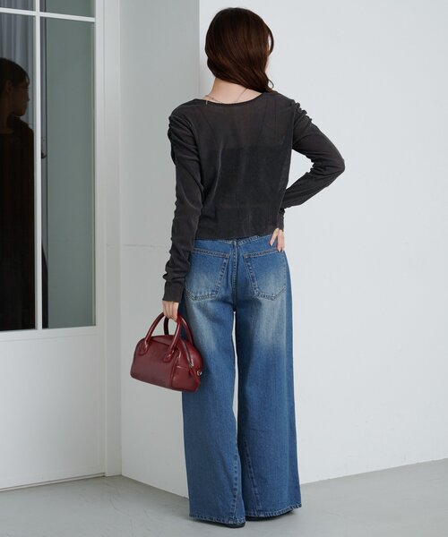 ジーンズ デニム デニムパンツ 「2サイズ展開/低身長サイズ/ウエスト調節可」カーブステッチデニム レディース