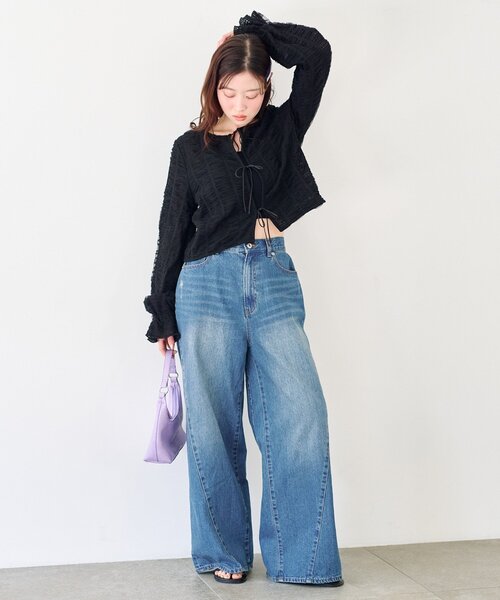 ジーンズ デニム デニムパンツ 「2サイズ展開/低身長サイズ/ウエスト調節可」カーブステッチデニム レディース