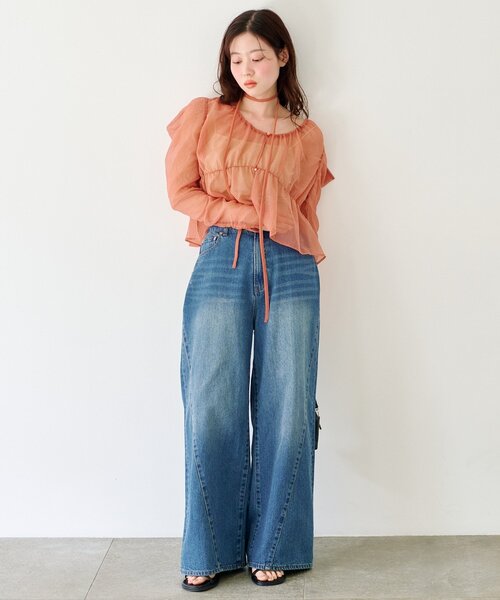 ジーンズ デニム デニムパンツ 「2サイズ展開/低身長サイズ/ウエスト調節可」カーブステッチデニム レディース