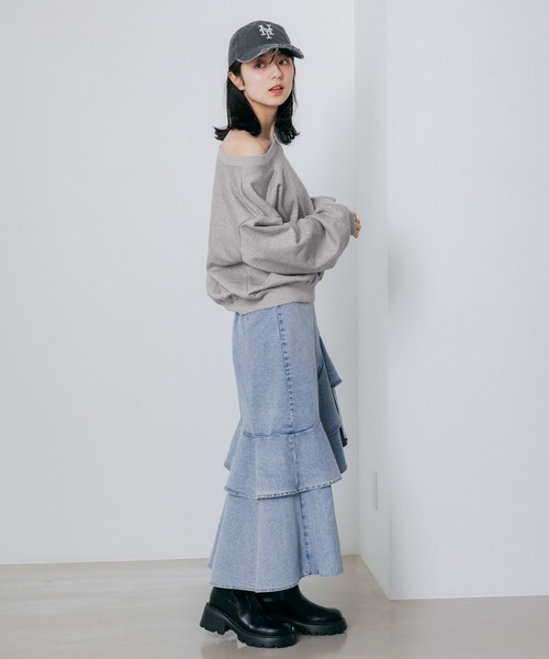 n*a様 リメイクデニム MA-1 くすみブラックロングフリルスカート