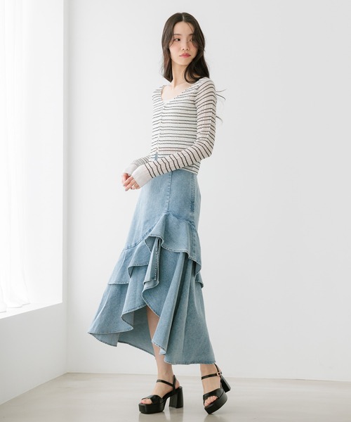 Heather（ヘザー） デニムスカート デニムフリルロングスカート 653942