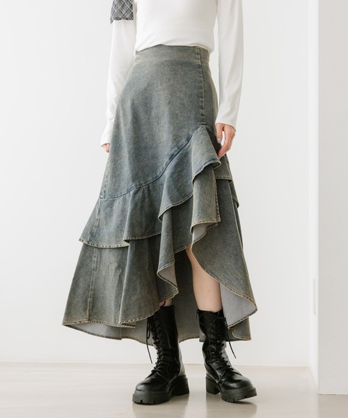 Heather（ヘザー） デニムスカート デニムフリルロングスカート 653942