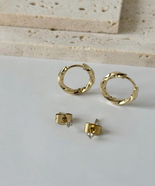ピアス 「2セットピアス」ステンレスフープ＆キュービックジルコニア