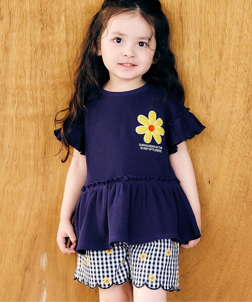 apres les cours（アプレレクール） tシャツ フラワーワッペンペプラム 