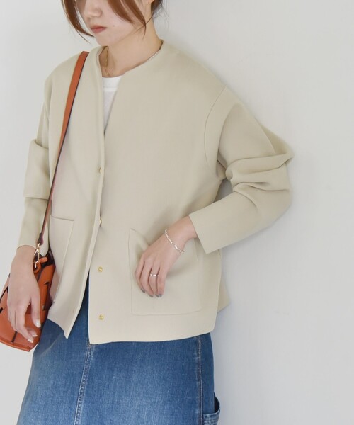 「quaranciel」 ノーカラージャケット ONE SIZE ベージュ レディース_画像4
