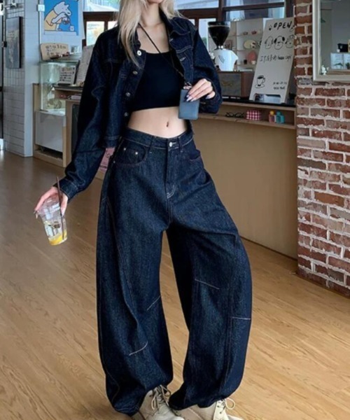 HOPE STOCKHOLM ワイド クロップド デニムジャケット 44 美品 セットアップ クロップド デニムジャケット ワイドパンツ レディース