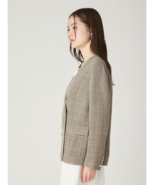 ジャケット ノーカラージャケット ノーカラーセミシアーカラミジャケット レディースの画像