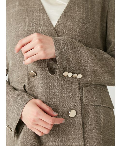 ジャケット ノーカラージャケット ノーカラーセミシアーカラミジャケット レディースの画像