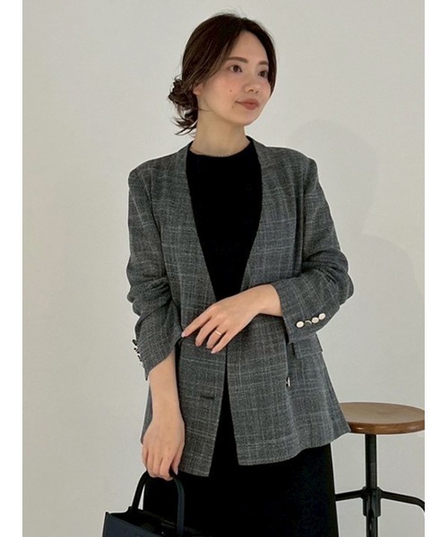 ジャケット ノーカラージャケット ノーカラーセミシアーカラミジャケット レディースの画像