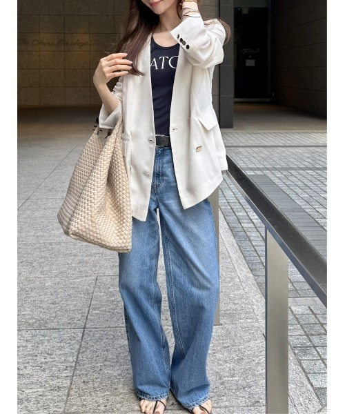 ジャケット ノーカラージャケット ノーカラーセミシアーカラミジャケット レディースの画像
