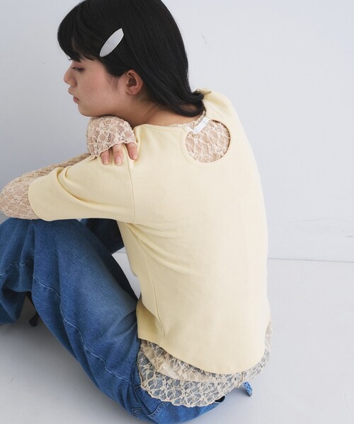 tシャツ rib jersey point neck tee レディースの画像