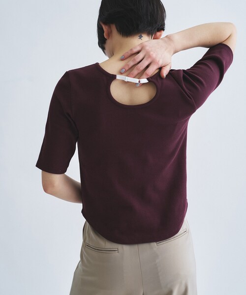 tシャツ rib jersey point neck tee レディースの画像
