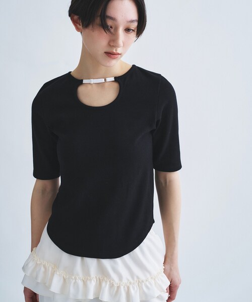 tシャツ rib jersey point neck tee レディースの画像