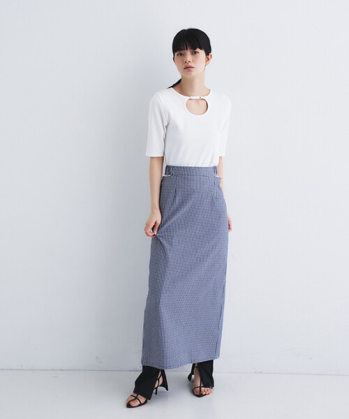 tシャツ rib jersey point neck tee レディースの画像