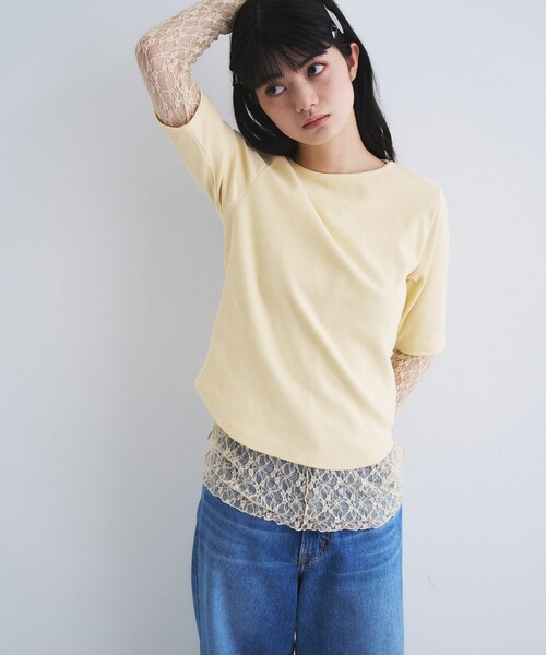 tシャツ rib jersey point neck tee レディースの画像
