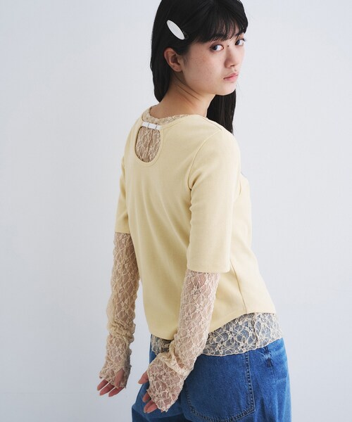 tシャツ rib jersey point neck tee レディースの画像