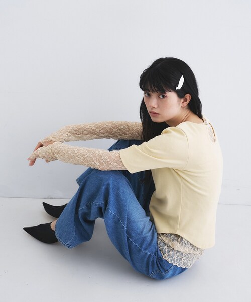 tシャツ rib jersey point neck tee レディースの画像