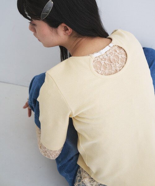 tシャツ rib jersey point neck tee レディースの画像