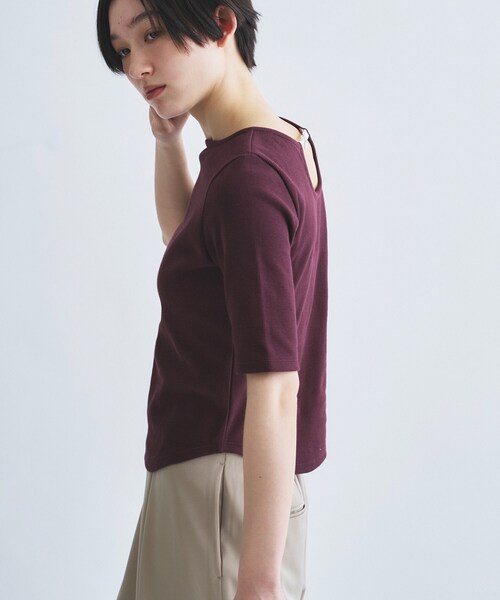tシャツ rib jersey point neck tee レディースの画像
