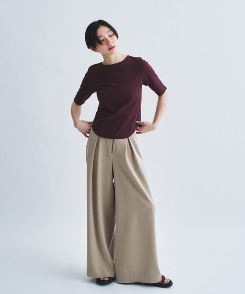 tシャツ rib jersey point neck tee レディースの画像