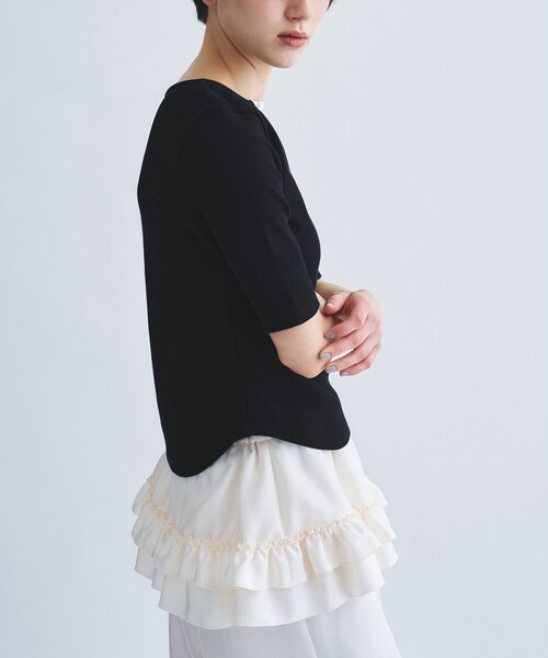 tシャツ rib jersey point neck tee レディースの画像
