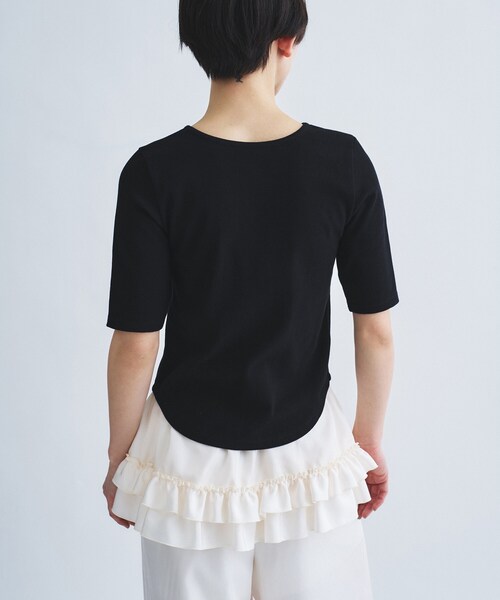 tシャツ rib jersey point neck tee レディースの画像