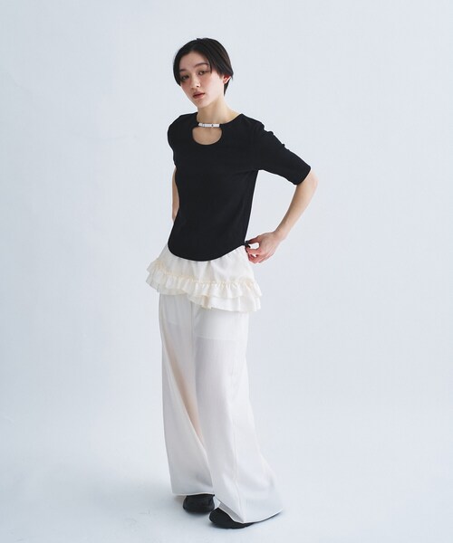 tシャツ rib jersey point neck tee レディースの画像