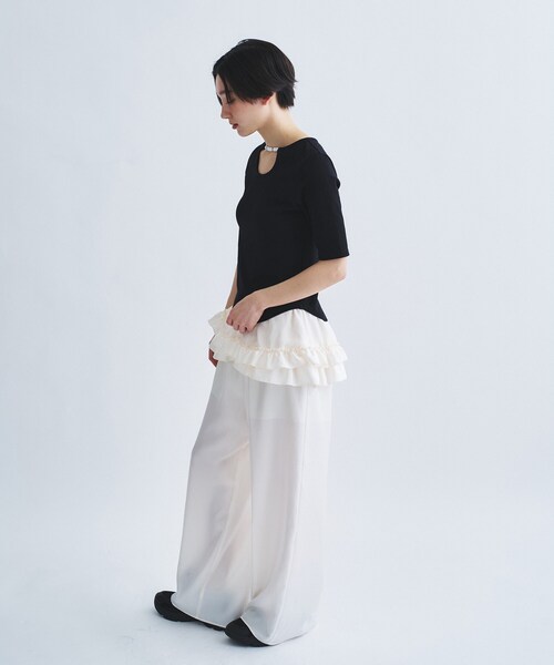 tシャツ rib jersey point neck tee レディースの画像