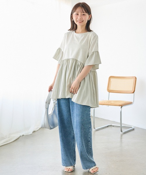 LAVEANGE（ラビアンジェ） チュニック 異素材切替ティアードチュニック