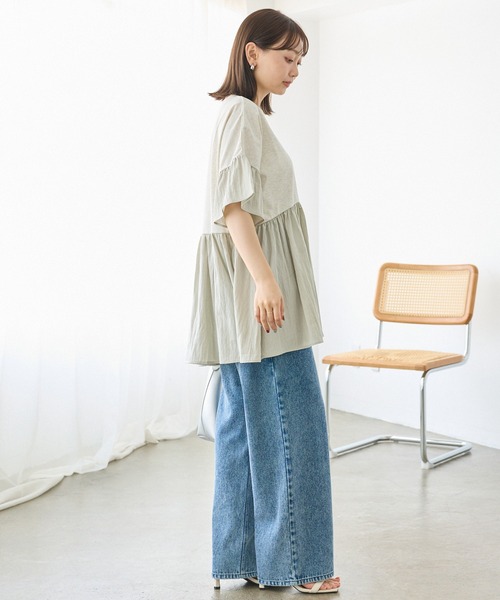 LAVEANGE（ラビアンジェ） チュニック 異素材切替ティアードチュニック